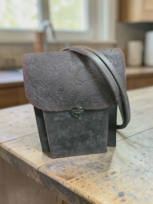 square repurposed leather crossover bag